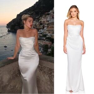 Nookie EMELIE STRAPLESS GOWN in White NWT Medium Gala Bridal Wedding Satin